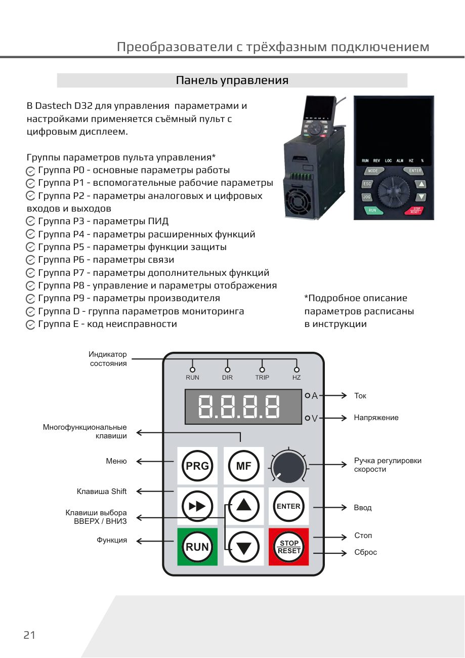 Панель управления D32 Dastech D32-T3-0R7G/1R5P